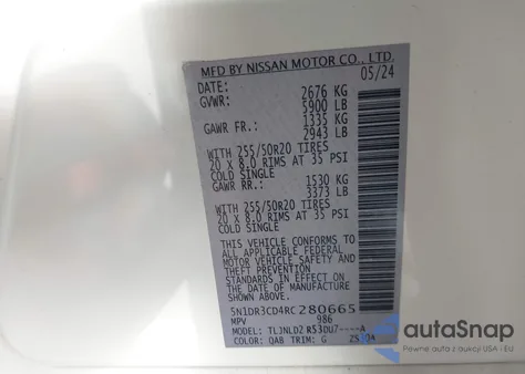 2024 Nissan Pathfinder Sl 4Wd из США, поврежденный, VIN 5N1DR3CD4RC280665